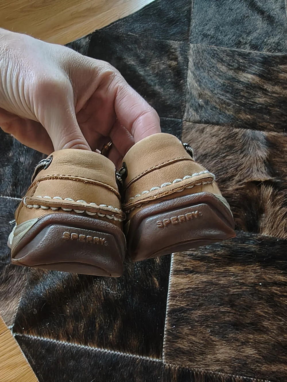 Sperry Kids Tan Moccasin Boat Shoes with Contrast Laces